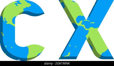 Initial CX logo design with World Map style, Logo business branding. Stock Vector