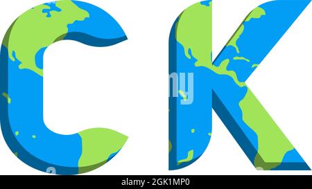Initial CK logo design with World Map style, Logo business branding. Stock Vector