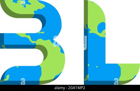 Initial BL logo design with World Map style, Logo business branding. Stock Vector