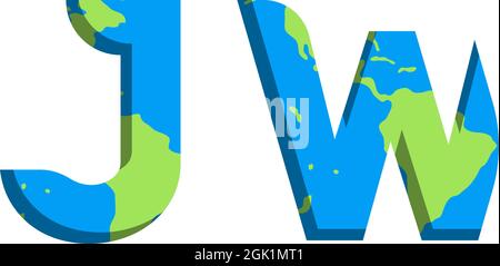 Initial JW logo design with World Map style, Logo business branding. Stock Vector
