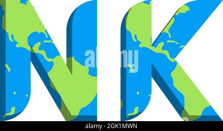 Initial NK logo design with World Map style, Logo business branding. Stock Vector