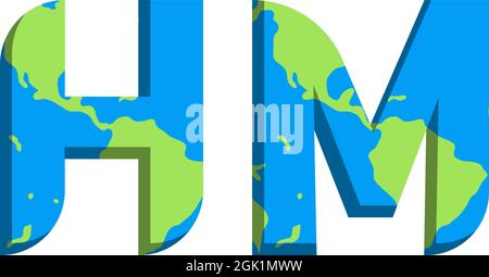Initial HM logo design with World Map style, Logo business branding. Stock Vector