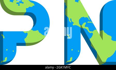 Initial PN logo design with World Map style, Logo business branding. Stock Vector