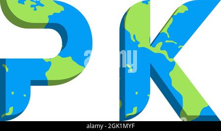 Initial PK logo design with World Map style, Logo business branding. Stock Vector