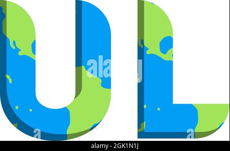 Initial UL logo design with World Map style, Logo business branding. Stock Vector