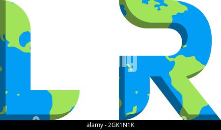 Initial LR logo design with World Map style, Logo business branding. Stock Vector