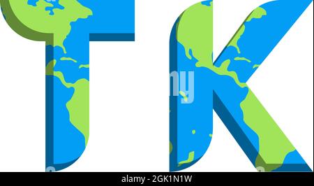 Initial TK logo design with World Map style, Logo business branding. Stock Vector