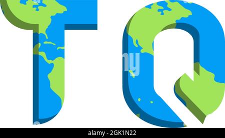 Initial TQ logo design with World Map style, Logo business branding. Stock Vector