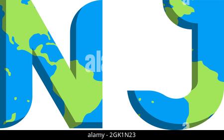 Initial NJ logo design with World Map style, Logo business branding. Stock Vector