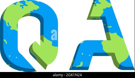 Initial QA logo design with World Map style, Logo business branding. Stock Vector