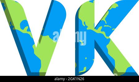 Initial VK logo design with World Map style, Logo business branding. Stock Vector