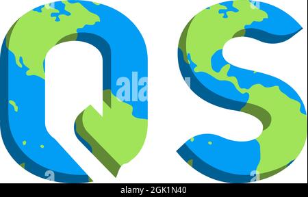 Initial QS logo design with World Map style, Logo business branding. Stock Vector