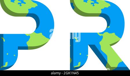 Initial PR logo design with World Map style, Logo business branding. Stock Vector