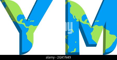 Initial YM logo design with World Map style, Logo business branding. Stock Vector