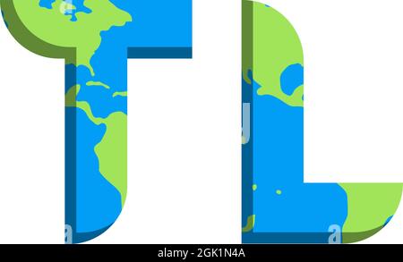 Initial TL logo design with World Map style, Logo business branding. Stock Vector