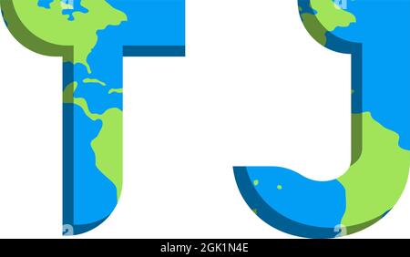 Initial TJ logo design with World Map style, Logo business branding. Stock Vector
