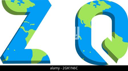 Initial ZQ logo design with World Map style, Logo business branding. Stock Vector