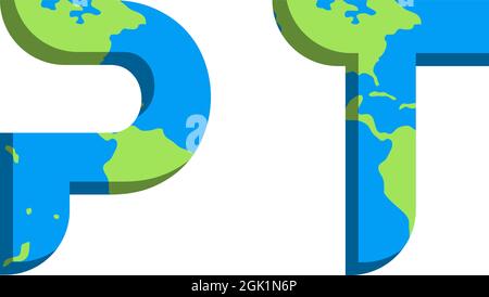 Initial PT logo design with World Map style, Logo business branding. Stock Vector