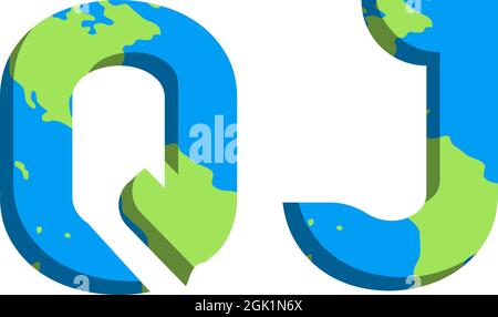 Initial QJ logo design with World Map style, Logo business branding. Stock Vector