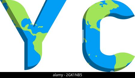 Initial YC logo design with World Map style, Logo business branding. Stock Vector