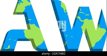 Initial AW logo design with World Map style, Logo business branding. Stock Vector
