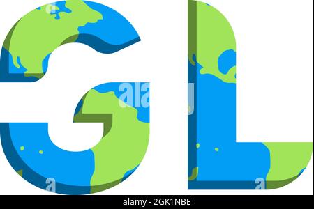 Initial GL logo design with World Map style, Logo business branding. Stock Vector