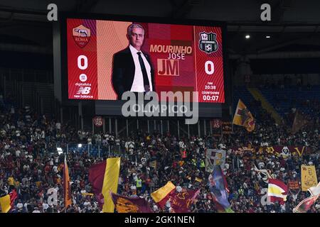 Olimpico Stadium, Rome, Italy. 12th Sep, 2021. Serie A championship football, AS Roma versus US Sassulo ; Roma's supporters Credit: Action Plus Sports/Alamy Live News Stock Photo