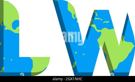 Initial LW logo design with World Map style, Logo business branding. Stock Vector