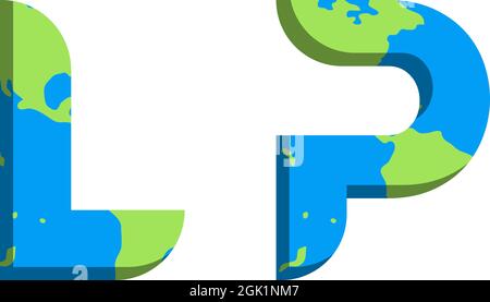 Initial LP logo design with World Map style, Logo business branding. Stock Vector