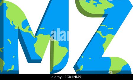 Initial MZ logo design with World Map style, Logo business branding. Stock Vector