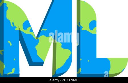 Initial ML logo design with World Map style, Logo business branding. Stock Vector