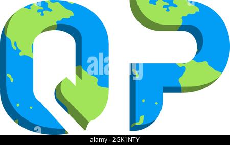 Initial QP logo design with World Map style, Logo business branding. Stock Vector