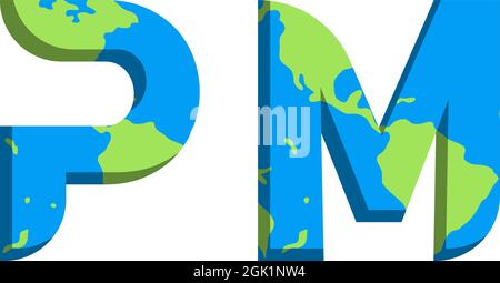Initial PM logo design with World Map style, Logo business branding. Stock Vector