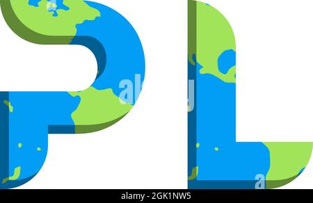 Initial PL logo design with World Map style, Logo business branding. Stock Vector