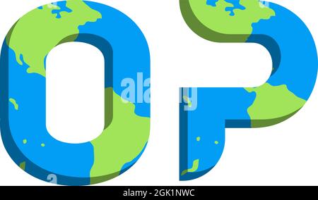 Initial OP logo design with World Map style, Logo business branding. Stock Vector