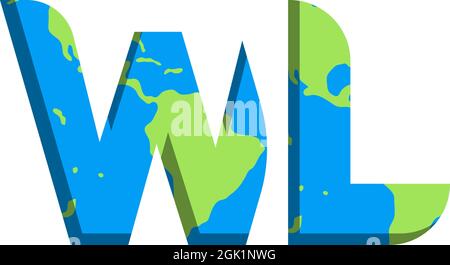 Initial WL logo design with World Map style, Logo business branding. Stock Vector