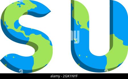 Initial SU logo design with World Map style, Logo business branding. Stock Vector