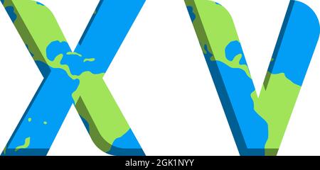 Initial XV logo design with World Map style, Logo business branding. Stock Vector