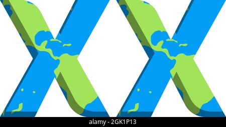 Initial XX logo design with World Map style, Logo business branding. Stock Vector