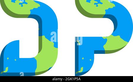 Initial DP logo design with World Map style, Logo business branding. Stock Vector