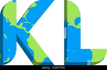 Initial KL logo design with World Map style, Logo business branding. Stock Vector