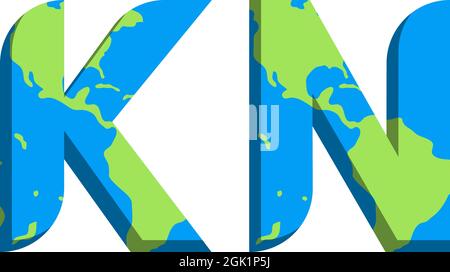 Initial KN logo design with World Map style, Logo business branding. Stock Vector