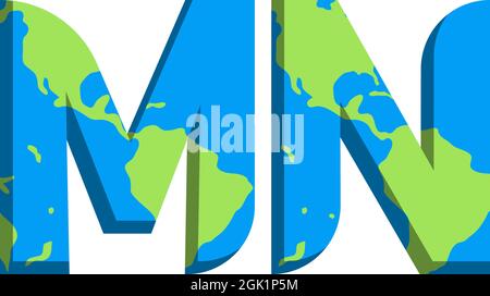 Initial MN logo design with World Map style, Logo business branding. Stock Vector