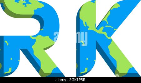 Initial RK logo design with World Map style, Logo business branding. Stock Vector