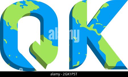 Initial QK logo design with World Map style, Logo business branding. Stock Vector