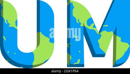 Initial UM logo design with World Map style, Logo business branding. Stock Vector