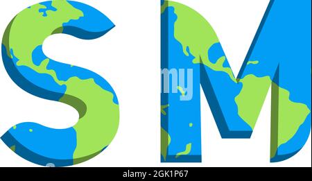 Initial SM logo design with World Map style, Logo business branding. Stock Vector