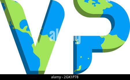 Initial VP logo design with World Map style, Logo business branding. Stock Vector