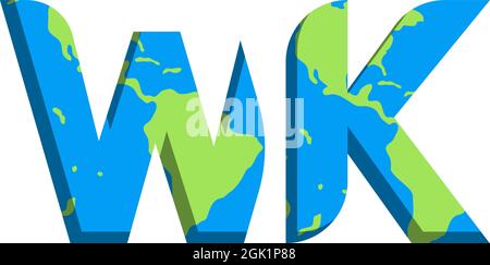 Initial WK logo design with World Map style, Logo business branding. Stock Vector