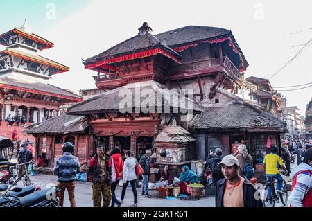 Lakshmi Narayan temple (also known as Garud Narayan temple) in Kathmandu Durbar Square, before the April 2015 Nepal earthquake Stock Photo